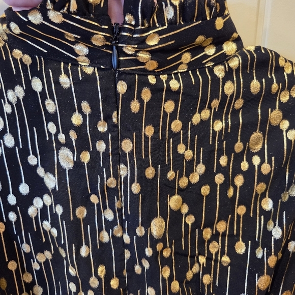 AQUA Mock Neck Gold Foil Mini Dress  Medium - Picture 10 of 14
